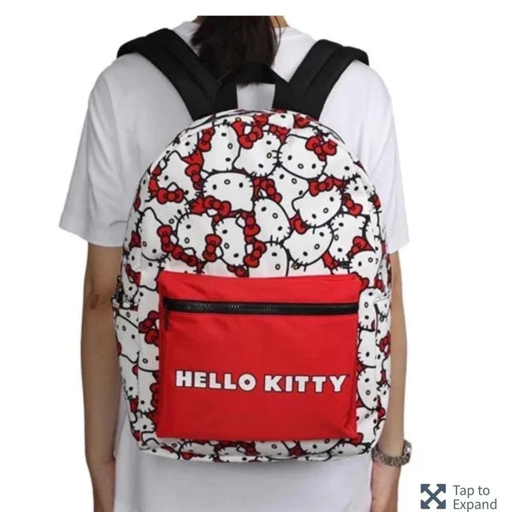 Sanrio Hello Kitty All Over Print Backpack Red‎ White Black Kids Bag